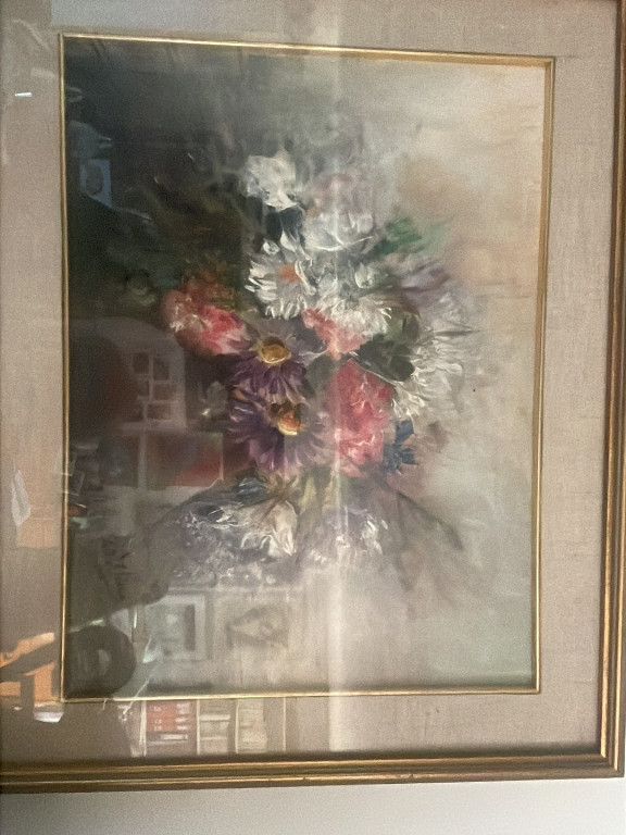 Dipinto a olio su tavola raffigurante natura morta floreale, firmato Frassà