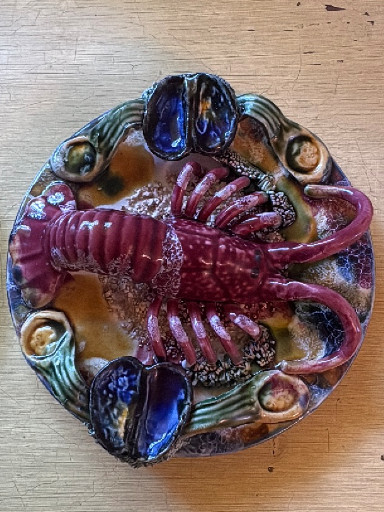 Majolica Palissy-style lobster plate by Jay Willfred, made in Portugal