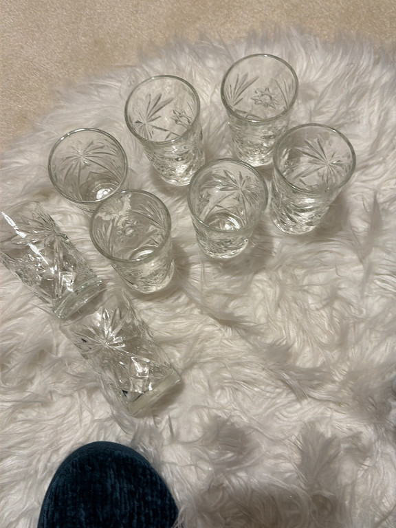 Glass tumblers with Star of David or Snowflake pattern by Anchor Hocking