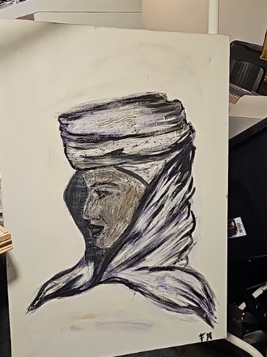 Gouache sur papier représentant un personnage touareg, signée 'FR'