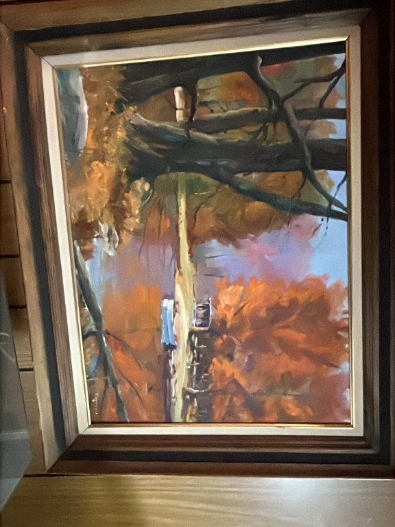 Oil painting titled 'Autumn Reflections' by unknown artist