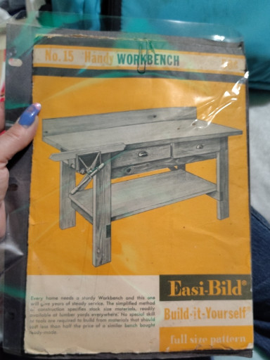 Vintage Easi-Bild 'No. 15 Husky Workbench' woodworking plan pattern from the mid-20th century