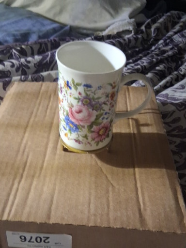 Bone china mug with floral 'Royale Garden' pattern by Staffordshire England