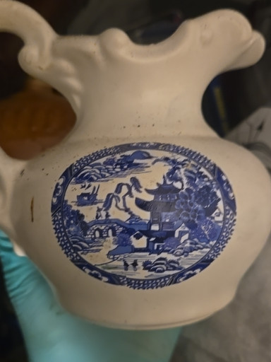 Ceramic pitcher with Blue Willow pattern by McCoy Pottery