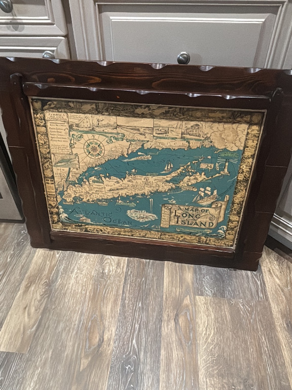 Vintage pictorial map titled 'A Map of Long Island' by Courtland Elmer Smith