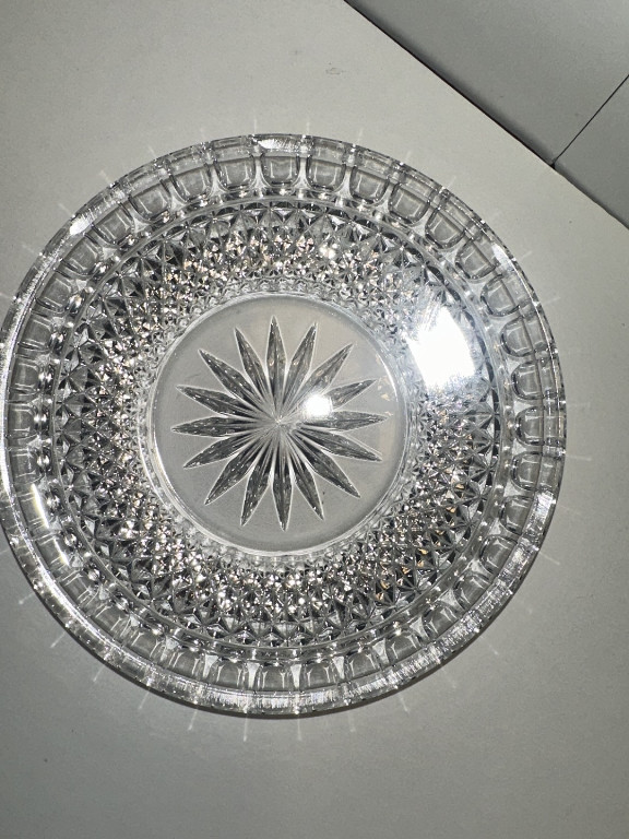 Cut crystal dish with starburst pattern