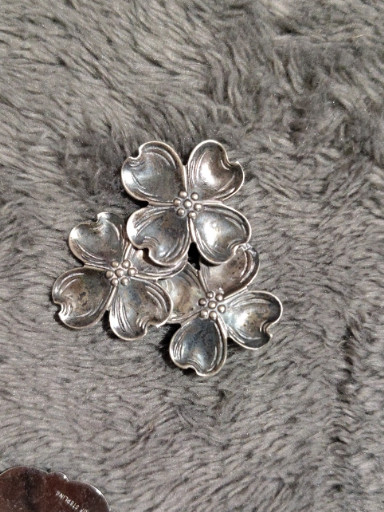 Sterling silver brooch titled 'Triple Dogwood Flower' by Beau