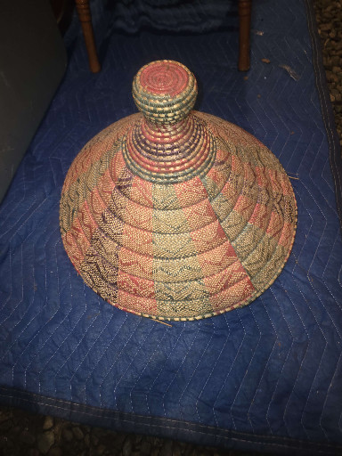 Hand-woven coiled grass ceremonial hat from the Harari or Fulani people of Ethiopia