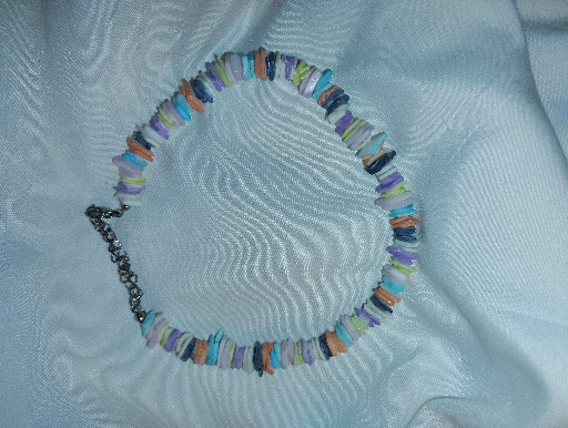 Contemporary multicolored gemstone chip bead necklace with adjustable chain clasp