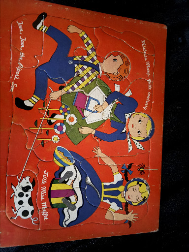 Vintage cardboard tray puzzle titled 'Nursery Rhyme' by Built-Rite Toys