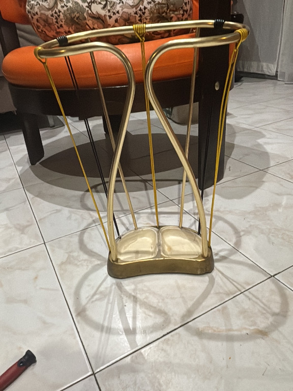 Portaombrelli in metallo dorato e ottone, stile Mid-Century Modern, anni '60