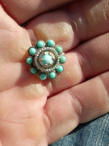 Sterling silver ring with turquoise cabochons in floral cluster design
