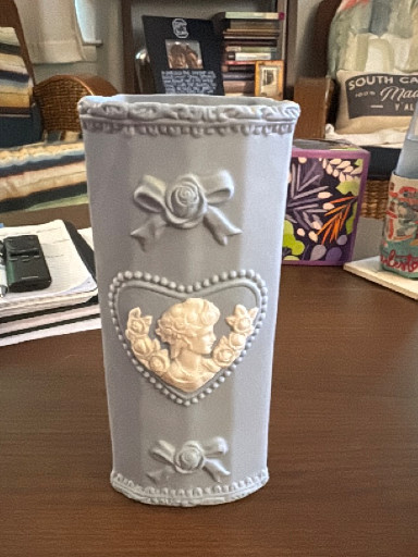 Ceramic jasperware-style wall pocket vase with cameo relief decoration