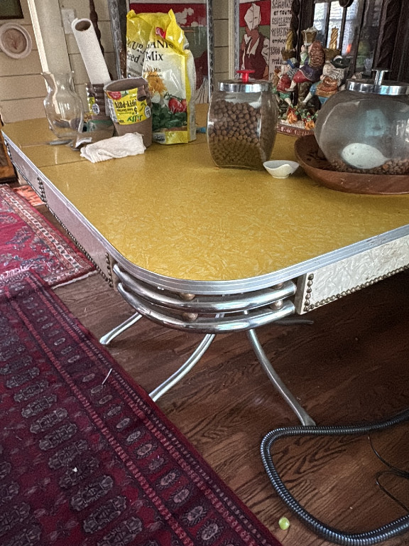 Mid-century chrome and yellow Formica dinette table