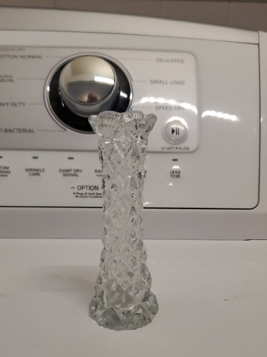 Pressed glass bud vase with diamond lattice pattern