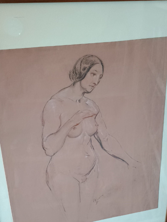 Disegno a matita di figura femminile nuda firmato G. Gamba
