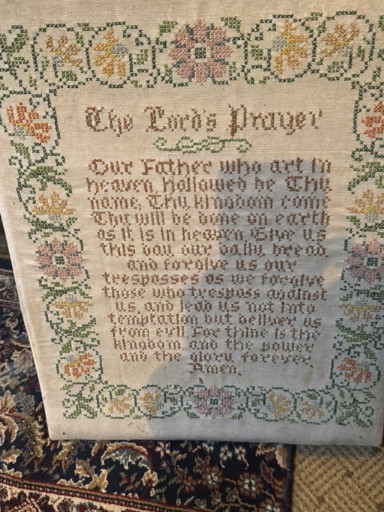 Needlework sampler titled 'The Lord's Prayer'
