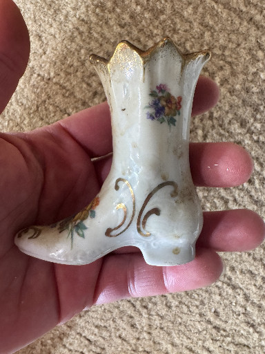 Porcelain miniature boot titled 'Elfinware Floral Boot' made in Germany