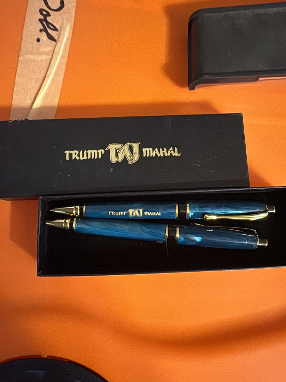 Blue marble ballpoint pen and mechanical pencil set from Trump Taj Mahal Casino
