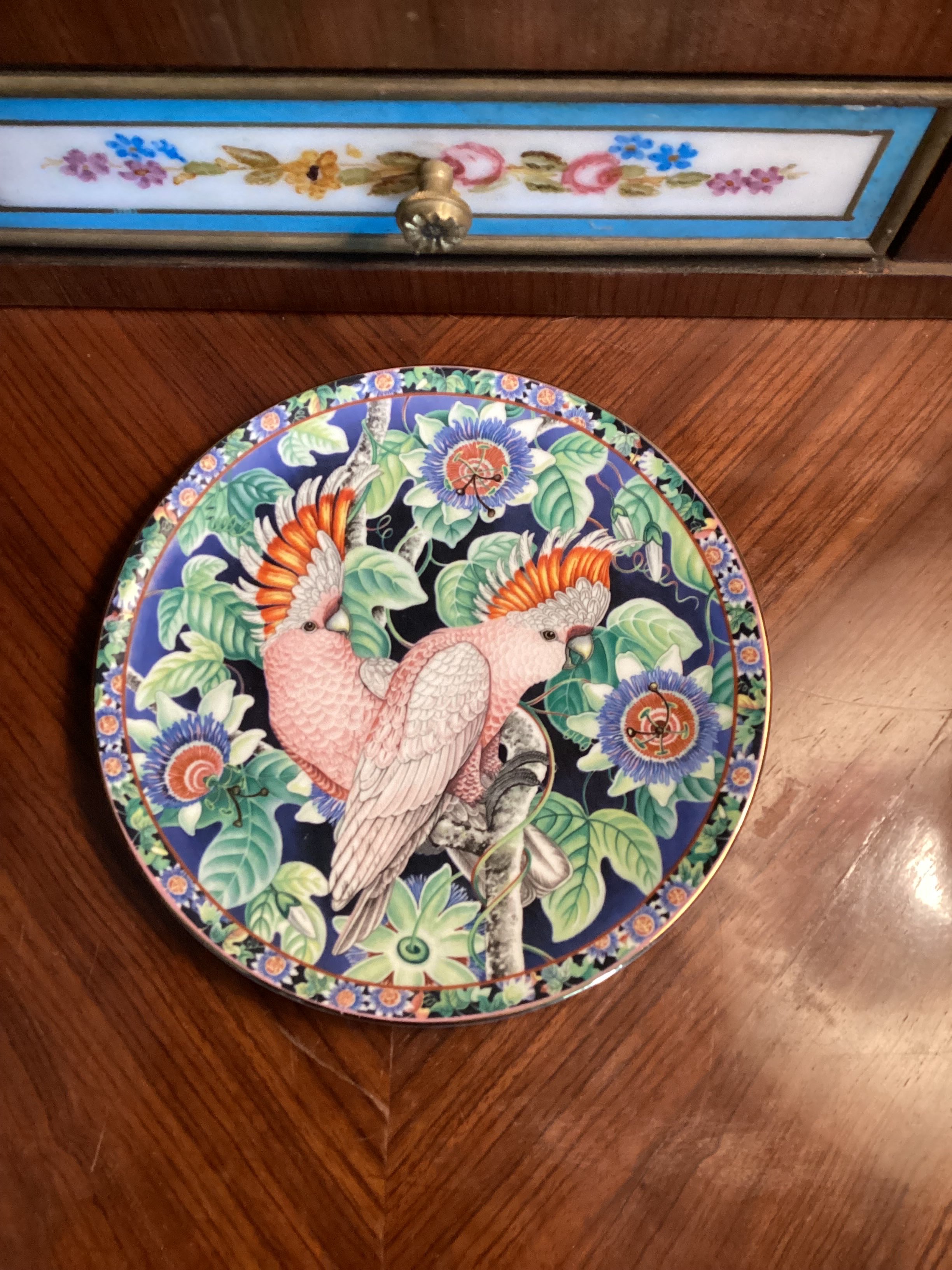 Porcelain decorative plate titled 'Exotic Birds Leadbeater's Cockatoo' by Aynsley