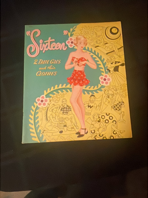 Paper doll book titled 'Sixteen: 2 Date Gals and their Clothes' by Whitman Publishing