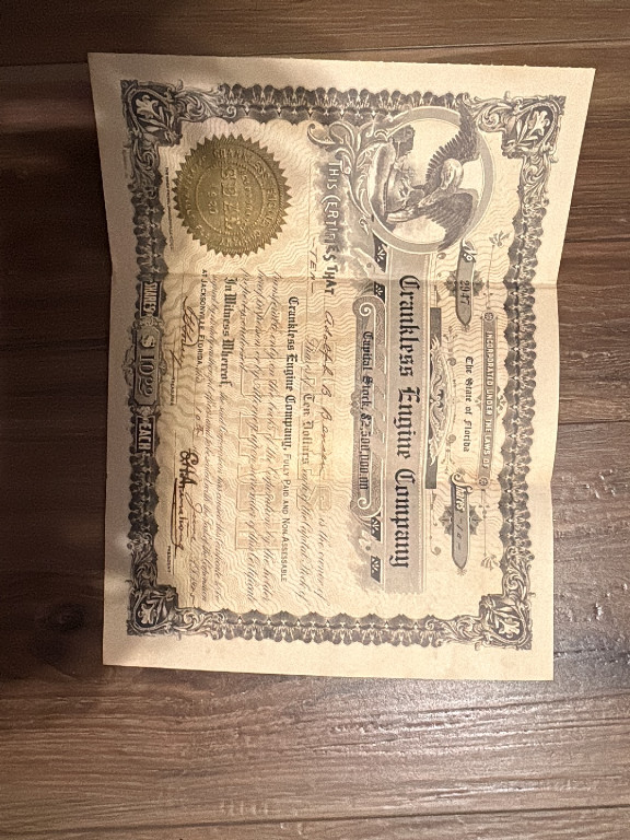 Stock certificate from Circular Equine Company