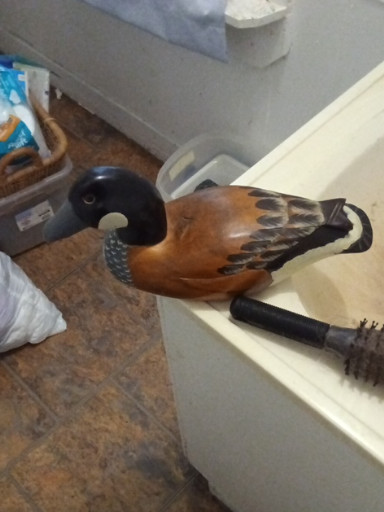 Hand-carved and painted wooden duck decoy