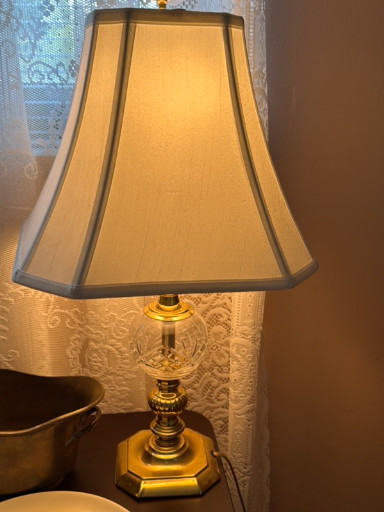 Brass and crystal table lamp with fabric shade