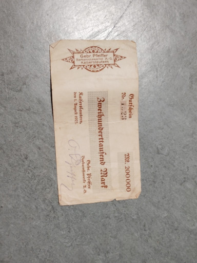 Papier-Notgeld (Notfalldarlehensschein) über 500.000 und 1 Million Mark, herausgegeben von Bankhaus Carl Hahn, Schorndorf