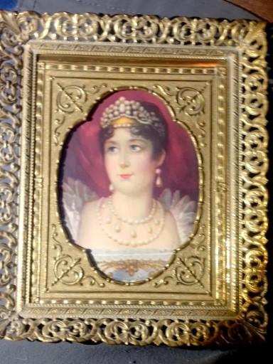Framed portrait miniature of a noble woman in ornate gilt frame