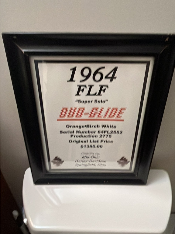 Framed Harley-Davidson 1964 FLF Duo-Glide motorcycle documentation
