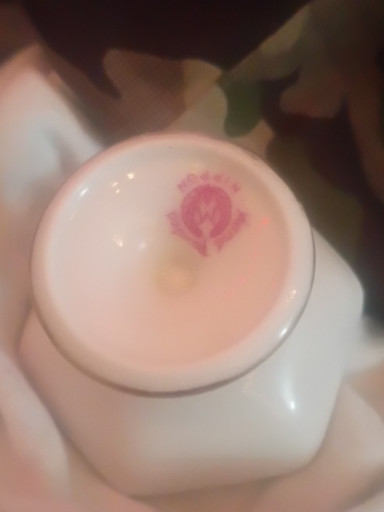 Porcelain salt cellar or condiment dish with hand-painted pink rose decoration