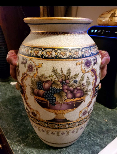 Ceramic vase with fruit basket decoration by Grimwades, Stoke-on-Trent