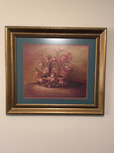 Framed decorative print titled 'Oriental Roses' by S. Stuart