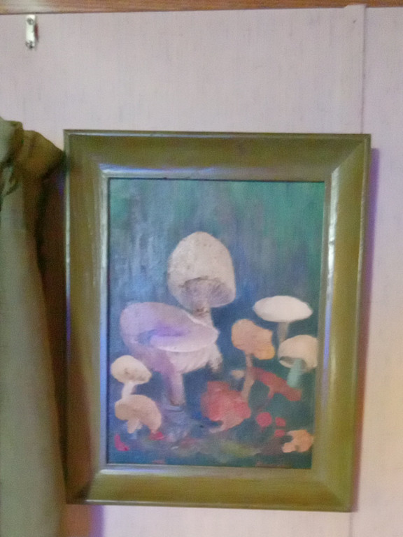 Oil painting titled 'Mushrooms' by unknown artist