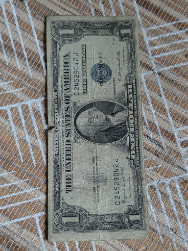 1957 Series B Silver Certificate $1 Dollar Bill with Blue Seal