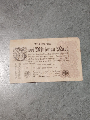 Reichsbanknote 2 Millionen Mark Banknote von 1923