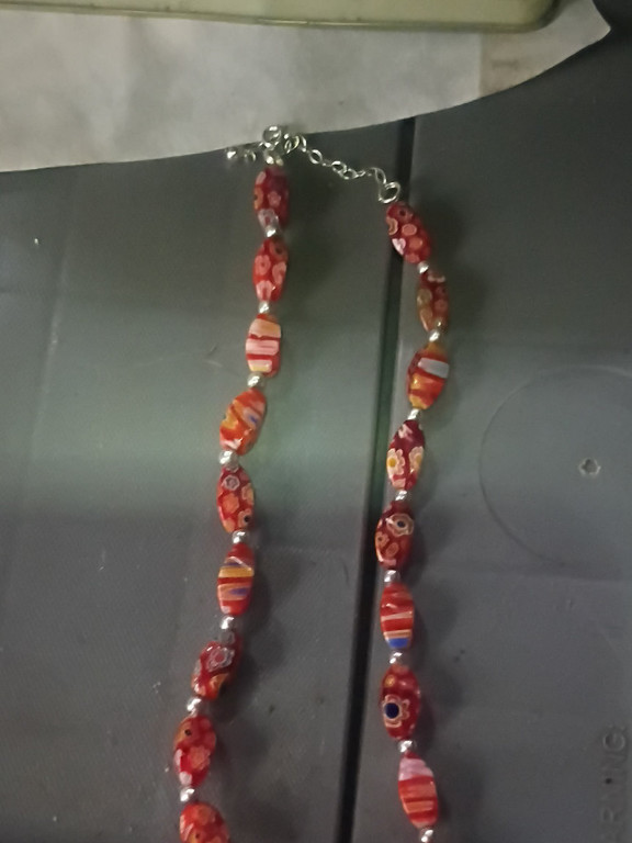 Millefiori glass bead necklace with sterling silver spacers