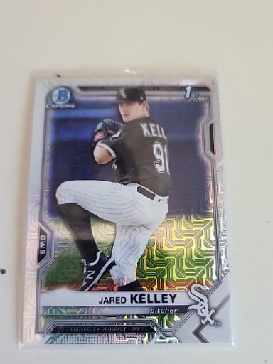 2021 Bowman Chrome Mega Box Mojo Refractor baseball card of Jared Kelley, Chicago White Sox prospect