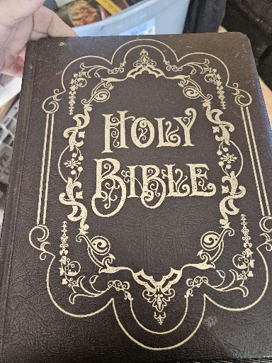 Vintage Holy Bible, Catholic Family Record Edition, leather-bound with gilt decoration