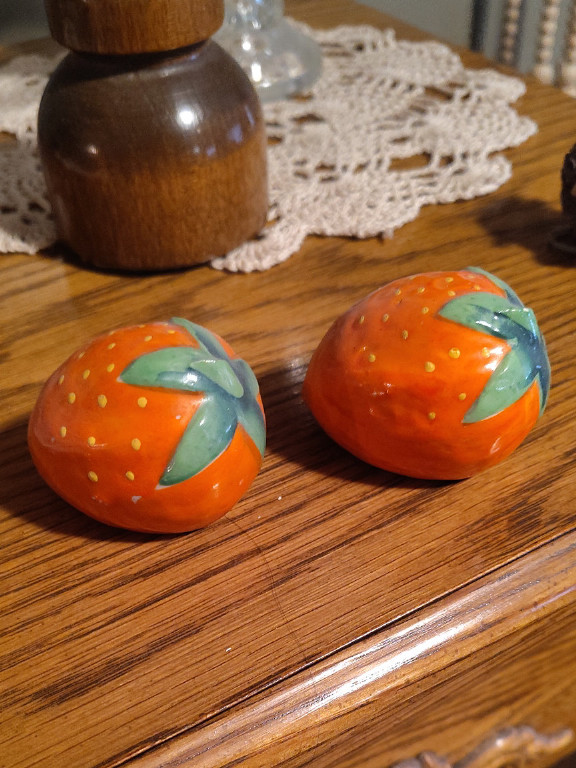 Ceramic strawberry salt and pepper shakers from Japan