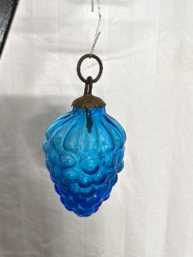 Blue glass grape cluster Christmas ornament in the style of German Kugel ornaments