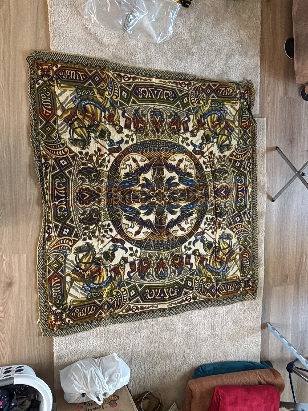 Silk tapestry with equestrian and geometric motifs