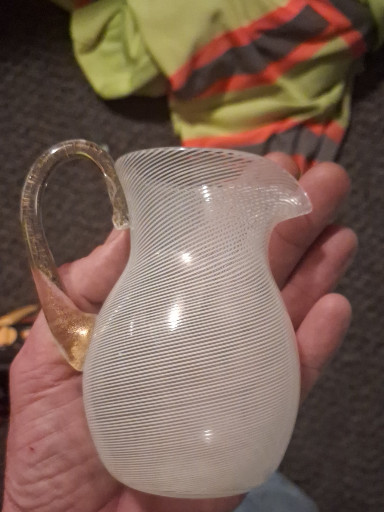 Glass pitcher with white latticinio spiral decoration