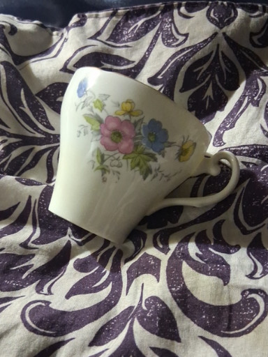 Fine bone china teacup with hand-painted floral decoration, English manufacture lawley by Adderley