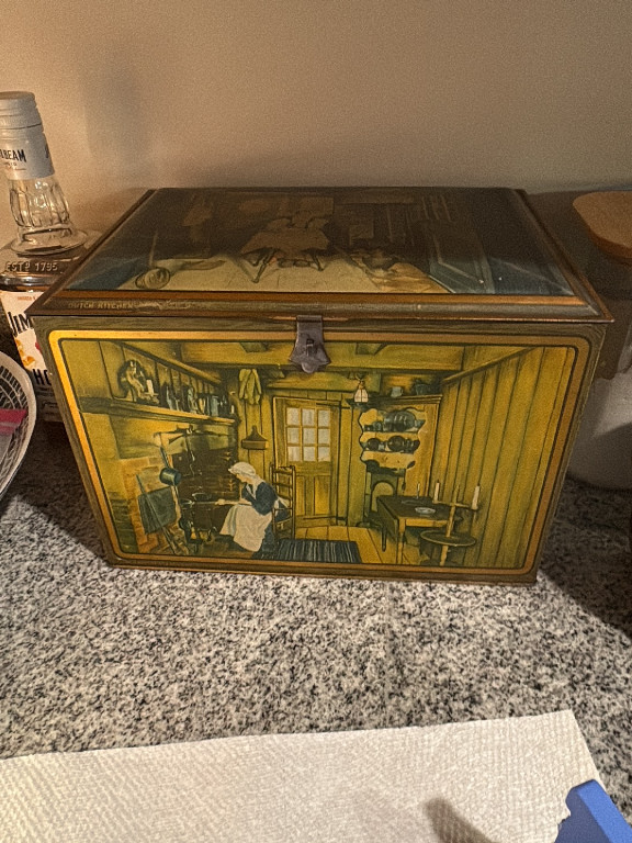 Vintage lithographed tin box titled 'The Kitchen' by CANCO
