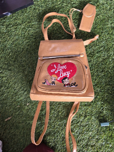 Vintage 'I Love Lucy' convertible backpack/shoulder bag in tan faux leather