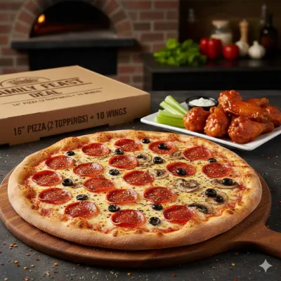 16 inch Pizza with 2 Toppings & Chicken Wings Deal