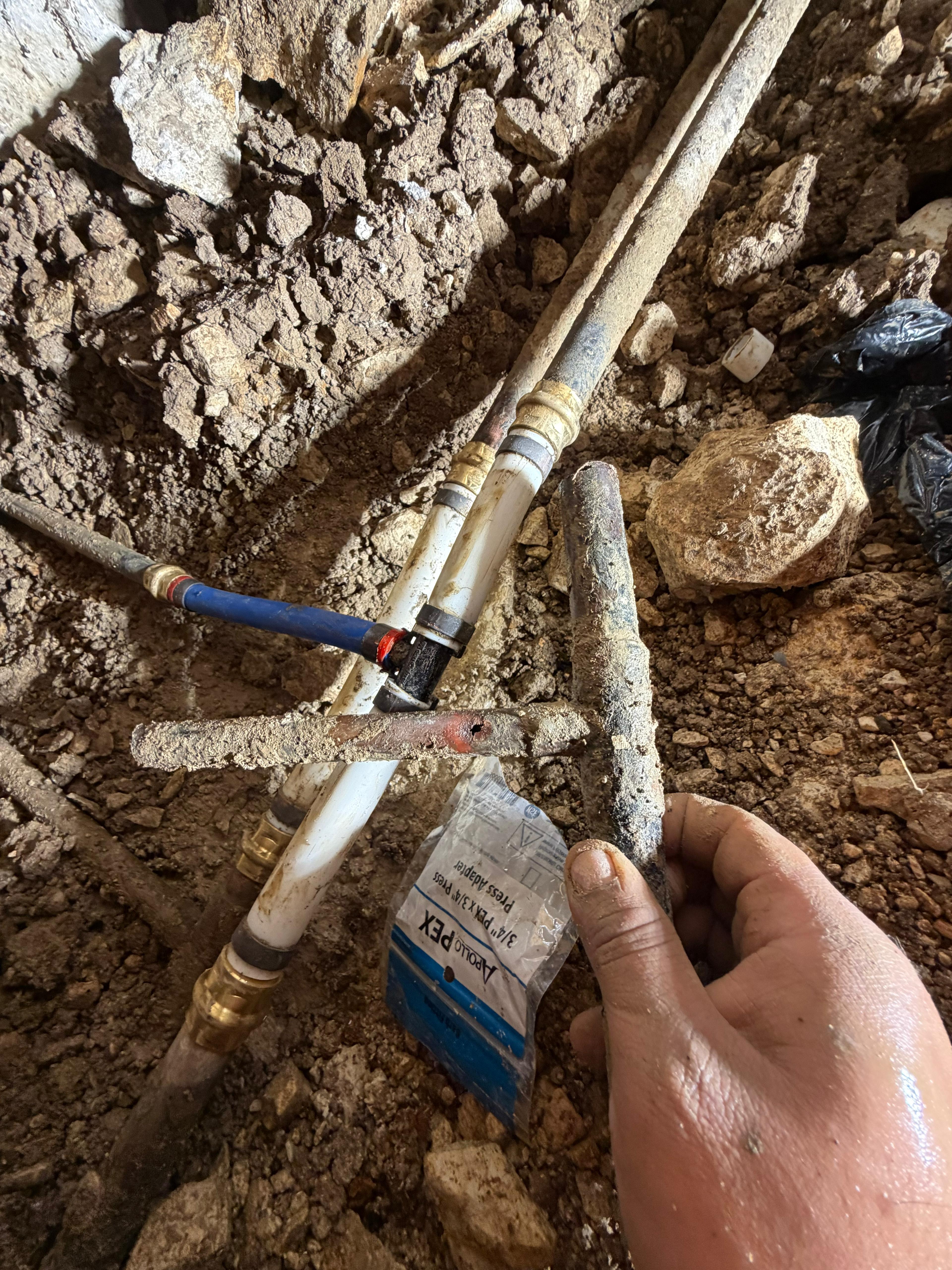 Fixed a Dallas homeowner: repiping all existing copper water supply lines underneath the crawlspace will be removed and replaced with new PEX lines for both hot and cold systems. The service includes all labor, materials, fittings, connections, pressure testing, and final verification of proper water flow.