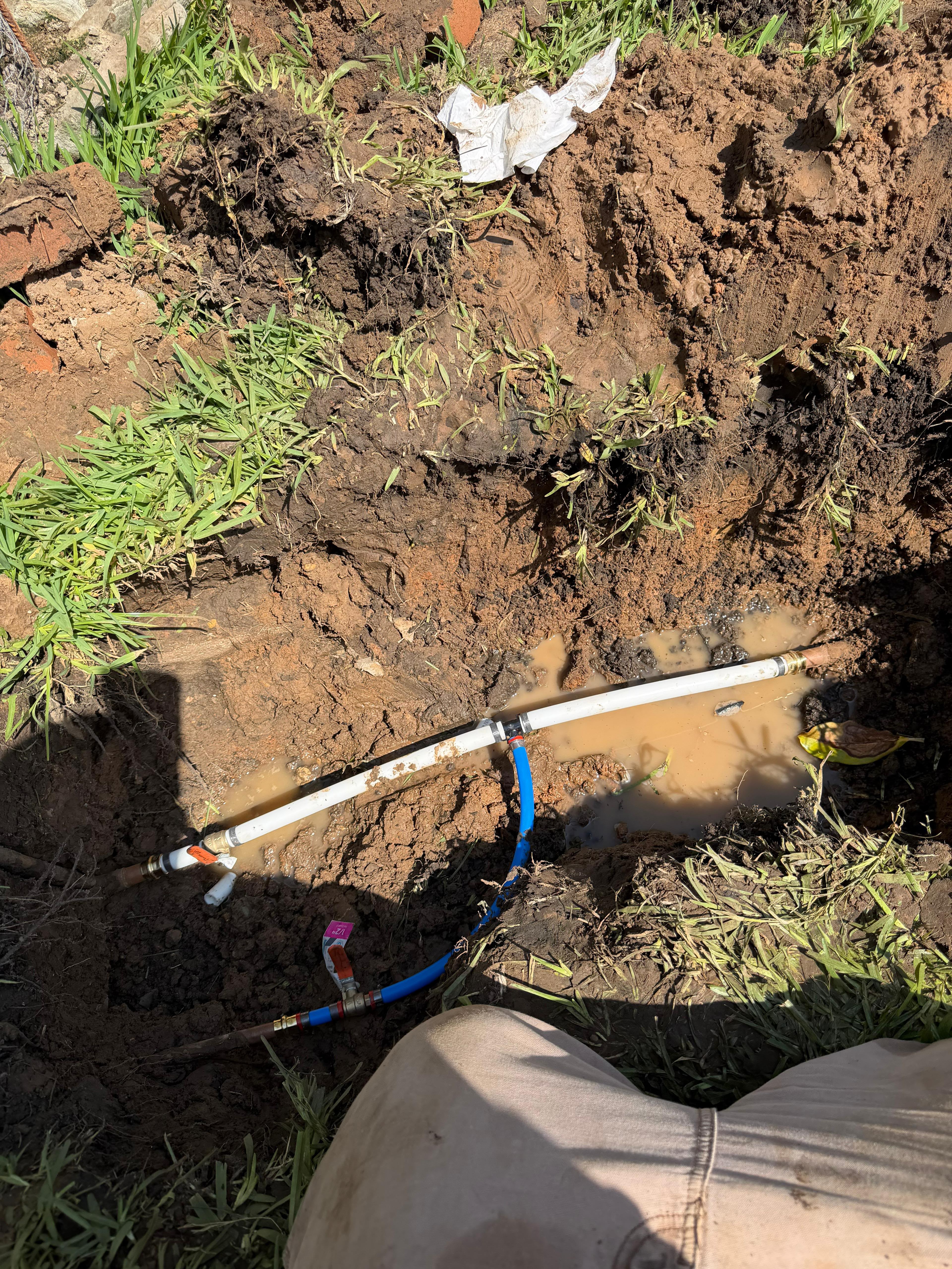 An Irving homeowner has no water throughout her house after her husband repaired an exterior water line leak. A technician is scheduled (with a 30-minute call-ahead) to diagnose the line restriction, inspect the main shutoff valve, and complete any necessary pipe repairs to restore normal flow.
